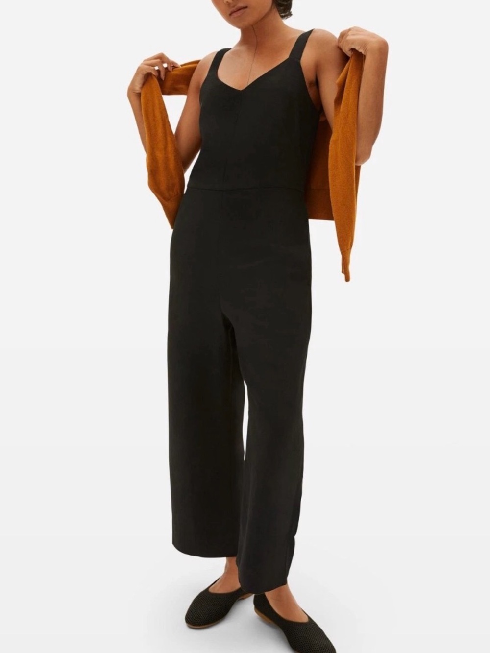 Everlane The Japanese GoWeave Slip Jumpsuit Black Size 4 Wide Leg Pockets